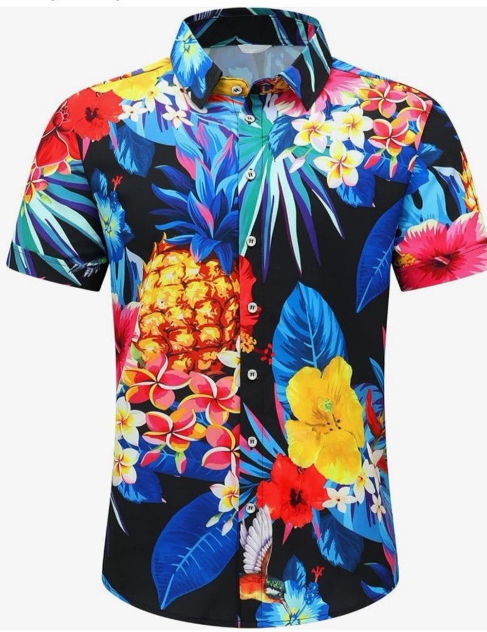 Mens Hawaiian Shirt Short Sleeve Button Down Tropical Floral Shirt Black Smaall